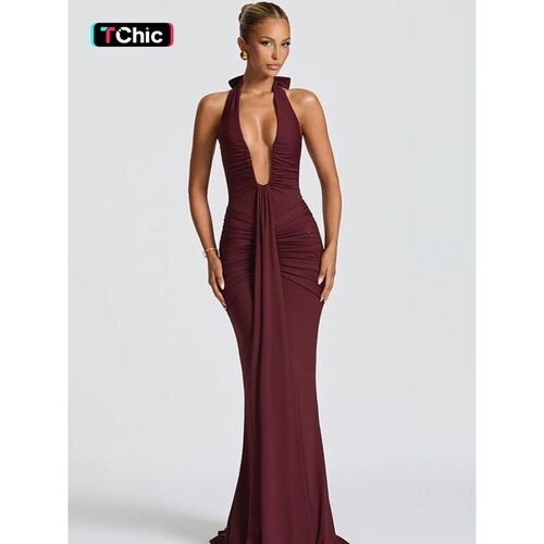 Womens Backless Bodycon Dress Elegant Solid Color