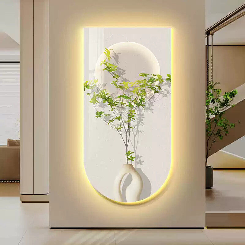 高级感绿植灯画玄关装饰画led氛围壁灯走廊过道创意发光客厅挂画