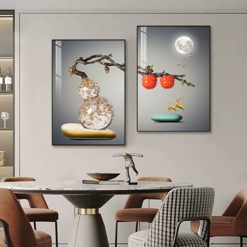 现代简约餐厅装饰画轻奢艺术个性饭厅挂画客厅餐桌壁画厅两联画