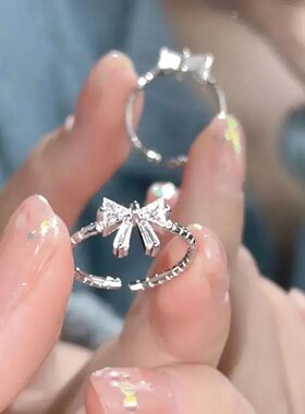 Shiny White Bowknot Rings Female Girls Korean Exquisite Jewe
