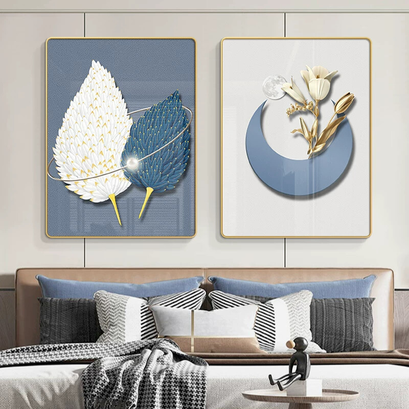 现代简约卧室装饰画羽毛床头挂画轻奢高级感主卧房间壁画餐厅墙画