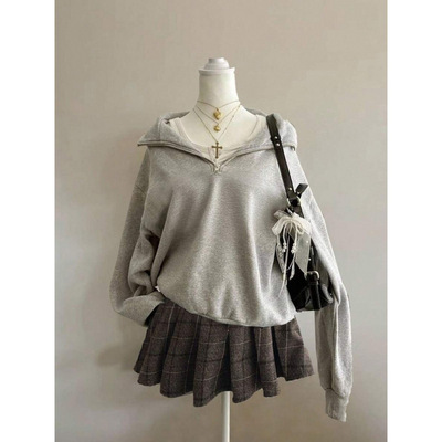 D 49511 Half-zip Fleece Polo Hoodie 半拉链加绒翻领卫衣