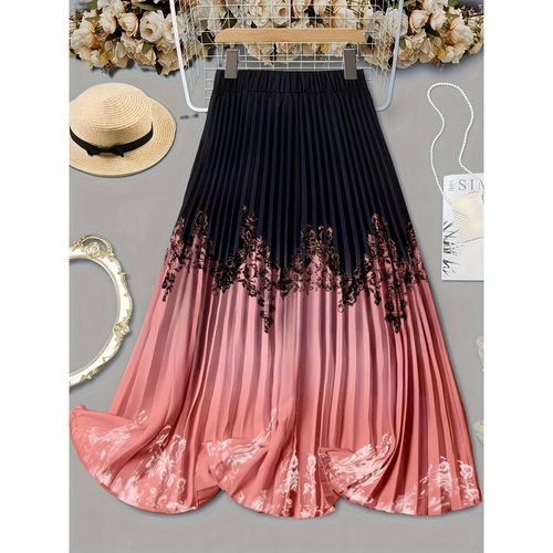 S 86166 Lace patch pleated big swing midi skirt 蕾丝拼接百褶