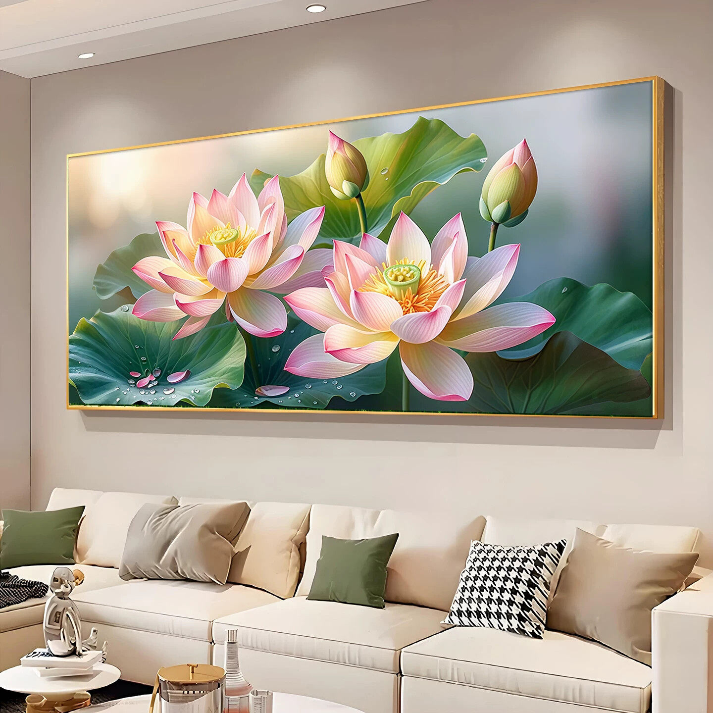 新中式客厅装饰画轻奢高级感卧室荷花挂画沙发背景墙莲花中堂墙画