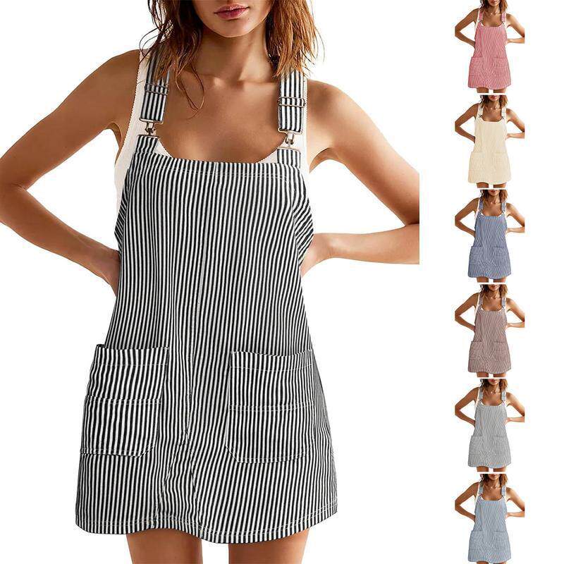 K 88932 Stripe Pocket Suspender Dress 条纹背带连衣裙跨境
