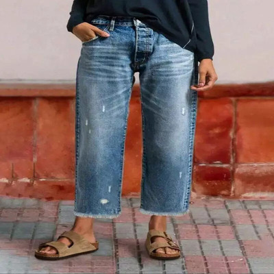 Women's Loose Fit Denim Jeans Casual Straight Leg Pants All