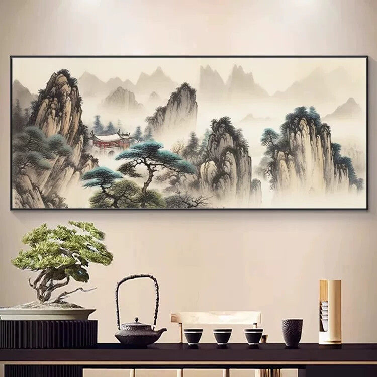 家有靠山图背景画客厅办公室沙发墙装饰挂画有山无水大气风景壁画