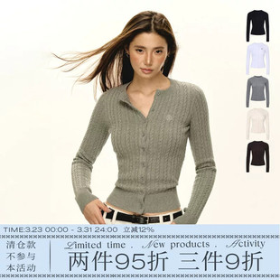 Ariseism美式复古圆领修身针织开衫女2026春季新款内搭毛衣外套