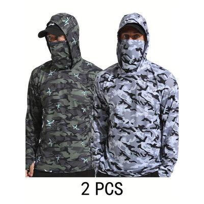 2pcs Camo QuickDry Lightweight Hooded Fishing Sun Protection