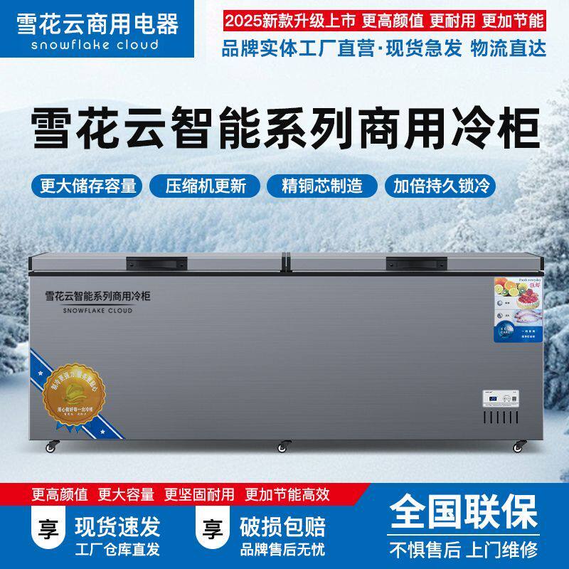 雪花云冰柜冷柜智能卧式铜管冷藏冷冻商用冷冻柜保鲜单温冷冻柜