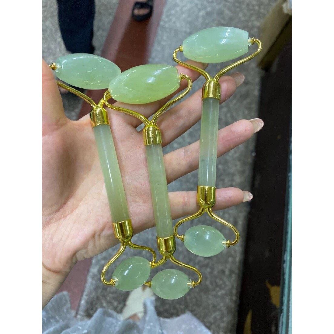 天然玉石面部眼部岫玉美容器瘦脸滚轮棒淋巴按摩推脸单双头玉拨筋