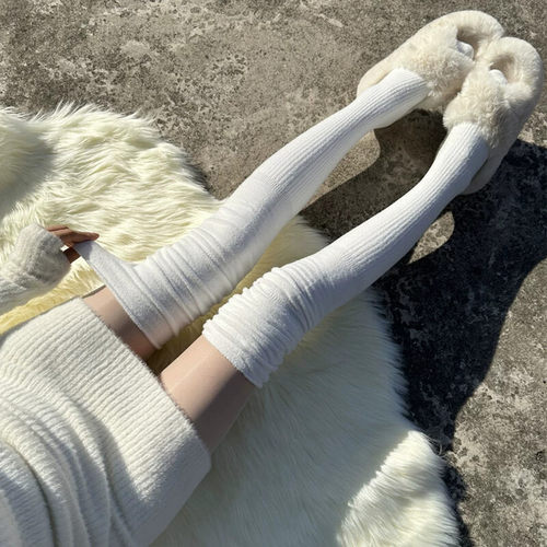 加绒白色过膝袜加长防滑长筒袜套女秋冬款加厚保暖护膝大腿配靴子