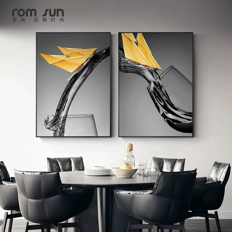 罗尚北欧风餐厅装饰画黑白工业风抽象挂画现代简约饭厅壁画