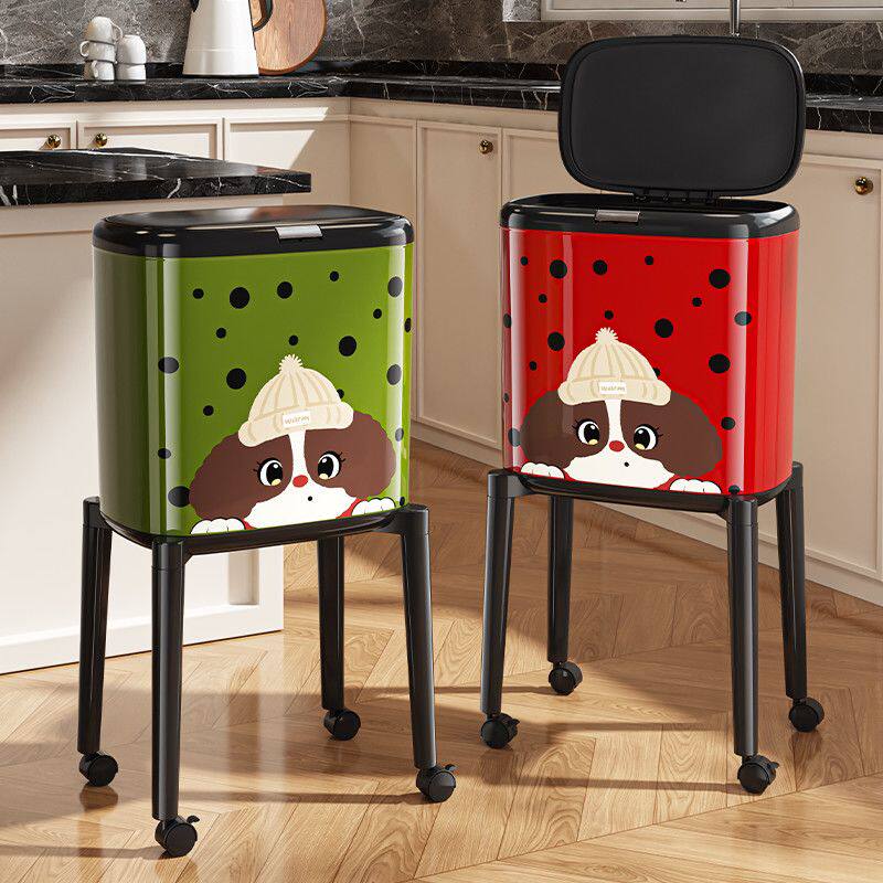 厨房高脚垃圾桶家用新款高颜值客厅带盖移动按压大容量免弯腰带轮