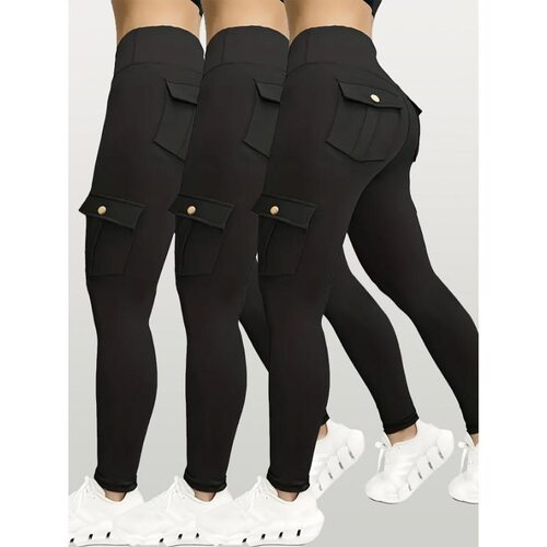 3pcs Womens HighWaisted Yoga Pants with Hip Lift Pockets 90