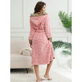 Warm Fit Plush Loose Bathrobe Hooded Soft Robe Long Women