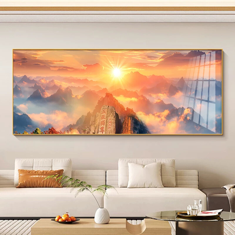 泰山日出图挂画客厅沙发背景墙装饰画2025新款高级感日照金山壁画
