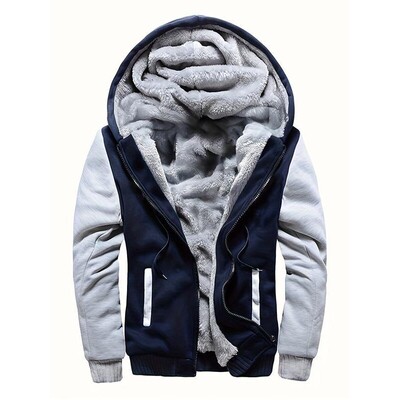 Men's Warm Fleece Hooded Jacket Autumn Winter Casual Color