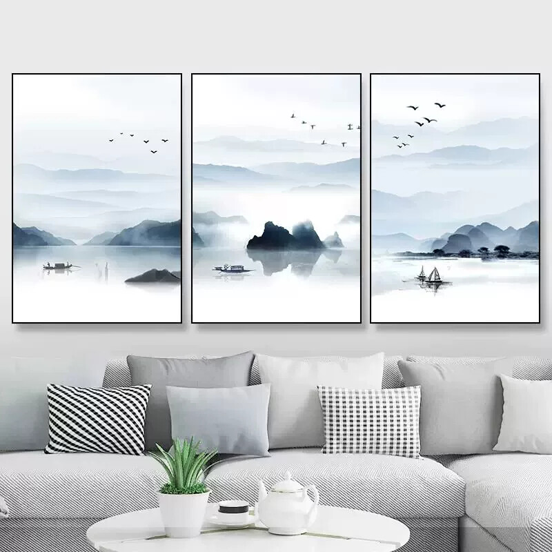 客厅装饰画新中式沙发背景墙现代简约壁画大气餐厅山水画墙面挂画
