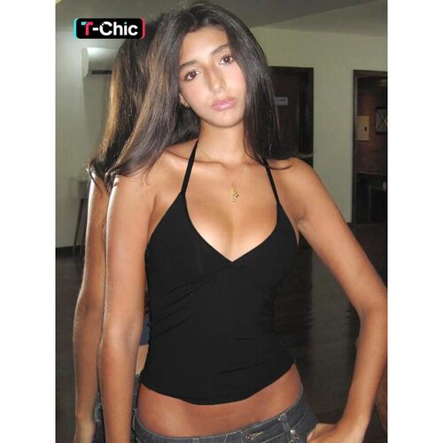 Womens Solid Halter Neck Backless Top Casual Sleeveless Top