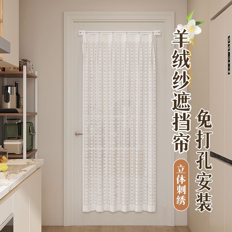 玻璃门遮挡帘厨房厕所内开窗遮挡帘免打孔透光不透人玻璃镜子纱帘图片