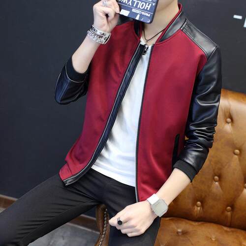 W 46443 PU Leather Jacket Men 2025 Spring Autumn 春秋男式皮
