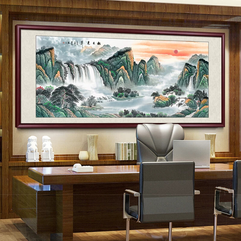 山水画客厅挂画办公室装饰画中式沙发背景墙实木国画水墨壁画字画