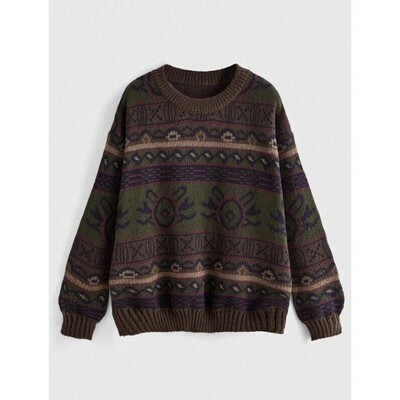 Women's Geometric Pattern Drop Shoulder Sweater Knitwear
