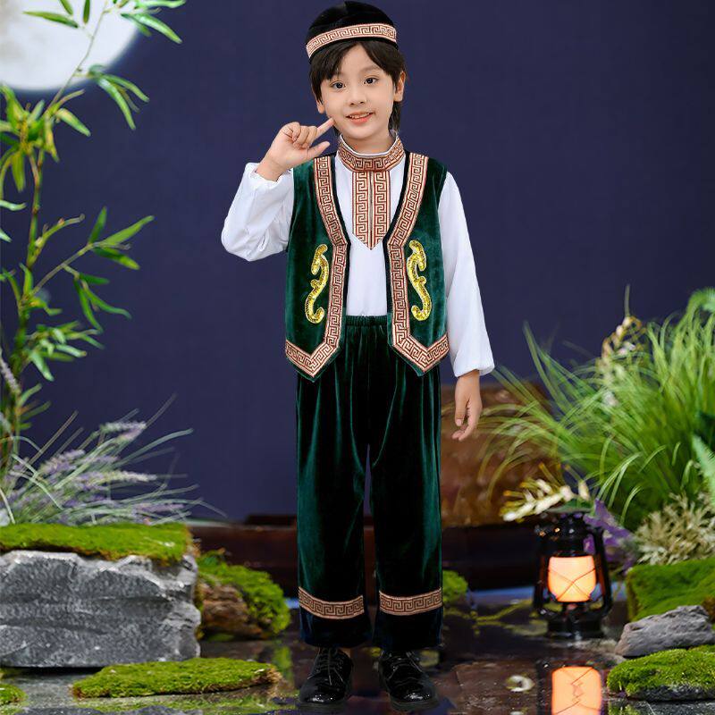 儿童少数民族服装哈萨克族演出服女童新疆舞蹈男童塔塔尔维吾尔族