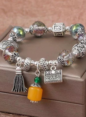 复古民族风高级平安扣招桃花转好运珐琅彩女款饰品手串