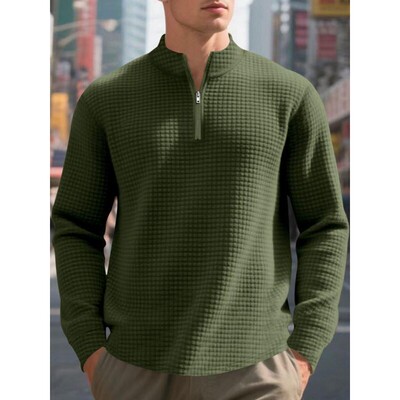 Men's Casual Loose Fit Jacquard Pullover Sweatshirt Stand