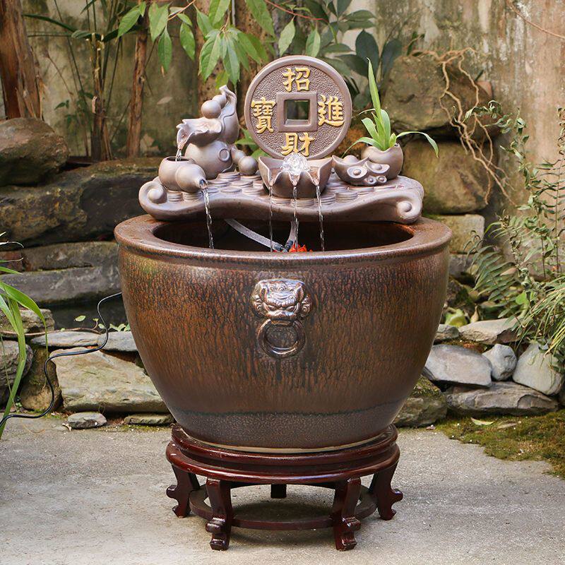 景德镇陶瓷金鱼缸阳台办公室客厅流水摆件水缸过滤庭院大缸养鱼盆