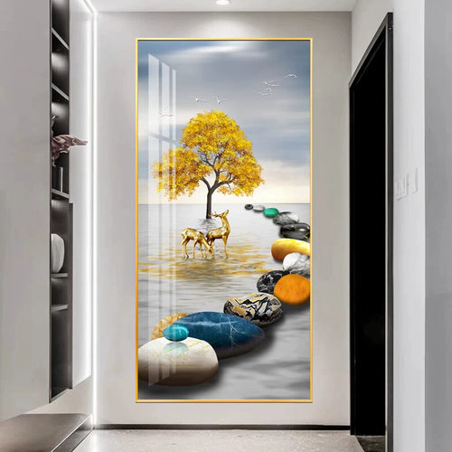 晶瓷画玄关装饰画现代客厅入户走廊挂画石来运转竖版高端大气壁画