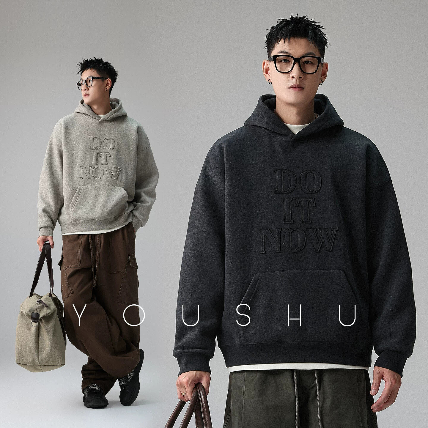 字母刺绣袋鼠兜连帽卫衣男春季薄款休闲宽松美式潮牌高级感上衣