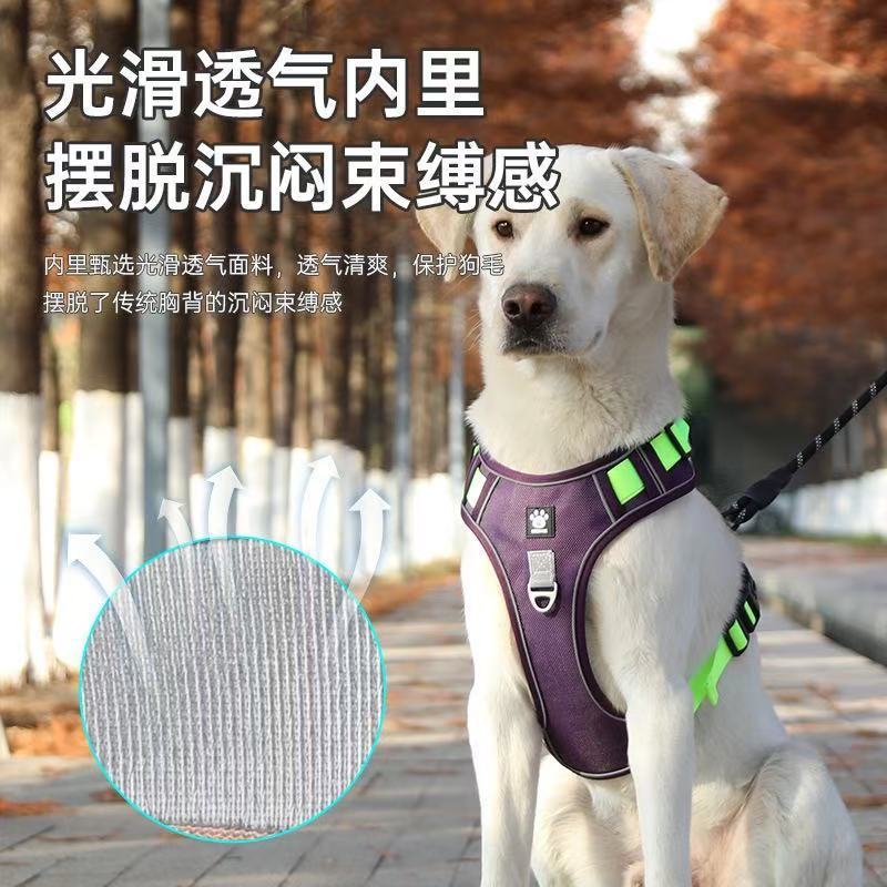 狗狗防爆冲胸背金毛犬胸背反光遛狗绳背心式中大型犬脖套可调节