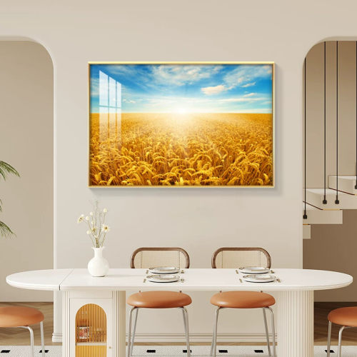 麦田小麦餐装饰画丰收饭厅壁画现代简约田园风横版客厅背景墙挂画