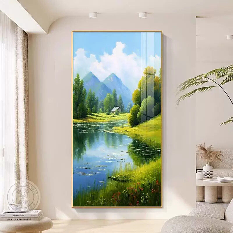 日照金山入户玄关装饰画山水风景油画客厅壁画走廊过道高级感挂画