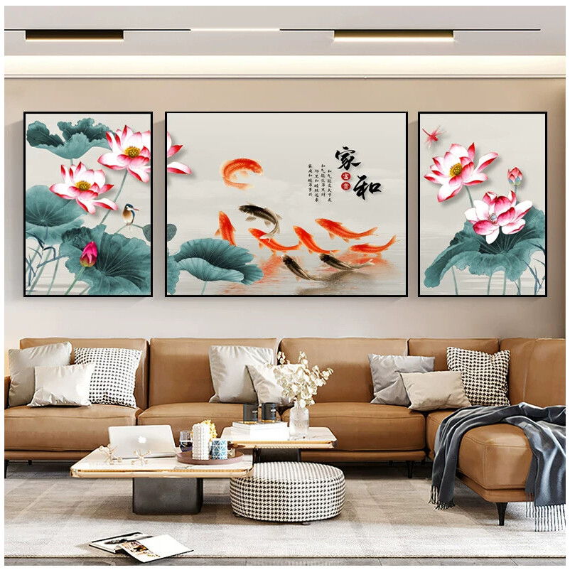 客厅装饰画简约背景墙画沙发的挂画现代新中式壁画大厅中堂三联画