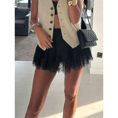 Y 42689 Lace Pleated Mini Skirt 蕾丝百褶迷你短裙跨境外贸