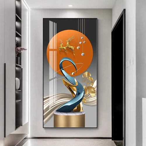 对门走廊过道入户门玄关装饰画正壁画现代玄幻晶瓷竖版玄关挂画