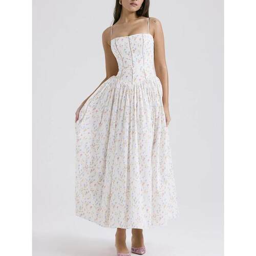 Womens Corset Detail Spaghetti Straps Knotted Maxi Dress