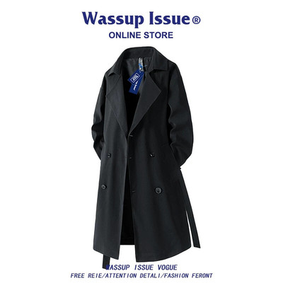 WASSUP ISSUE男风衣2024秋季休闲大衣 过膝中长款毛呢外套 青春流