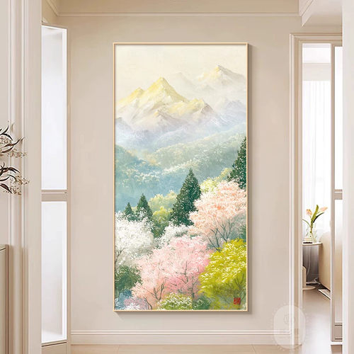 日照金山唯美风景玄关装饰画野地美树子清新系入户正对墙挂画