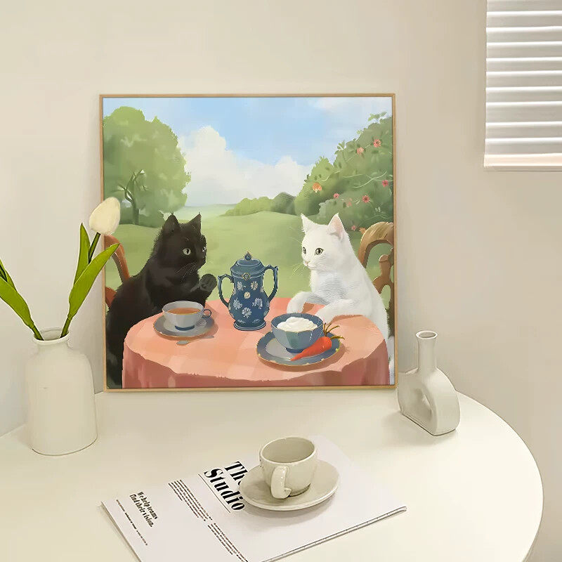 喵趣Cat Fun 现代奶油风餐厅装饰画治愈小动物猫咪挂画客厅玄关画