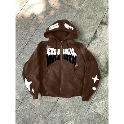 Trending Black Zip Up Hoodie with ETERNAL WRATH Print