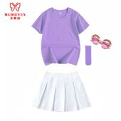 儿童糖果色短袖 幼儿园表演班服小学生运动会彩色班服 短裙亲子套装