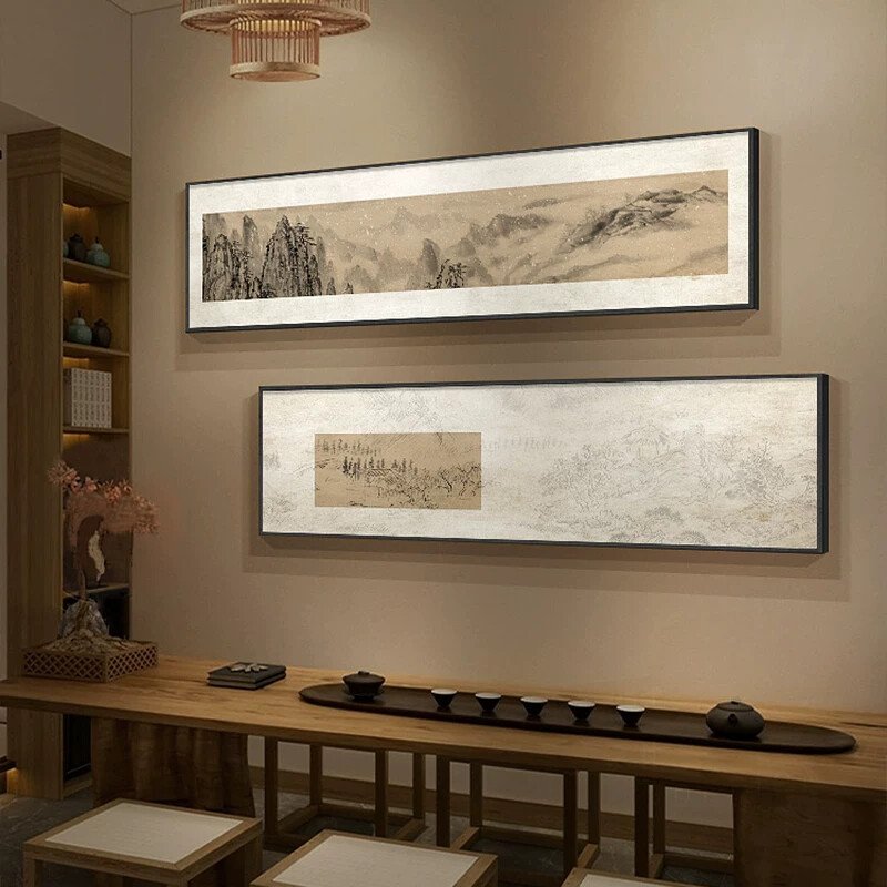 大画马良中式装饰画山水画客厅横幅挂画茶室办公室国潮背景墙壁画