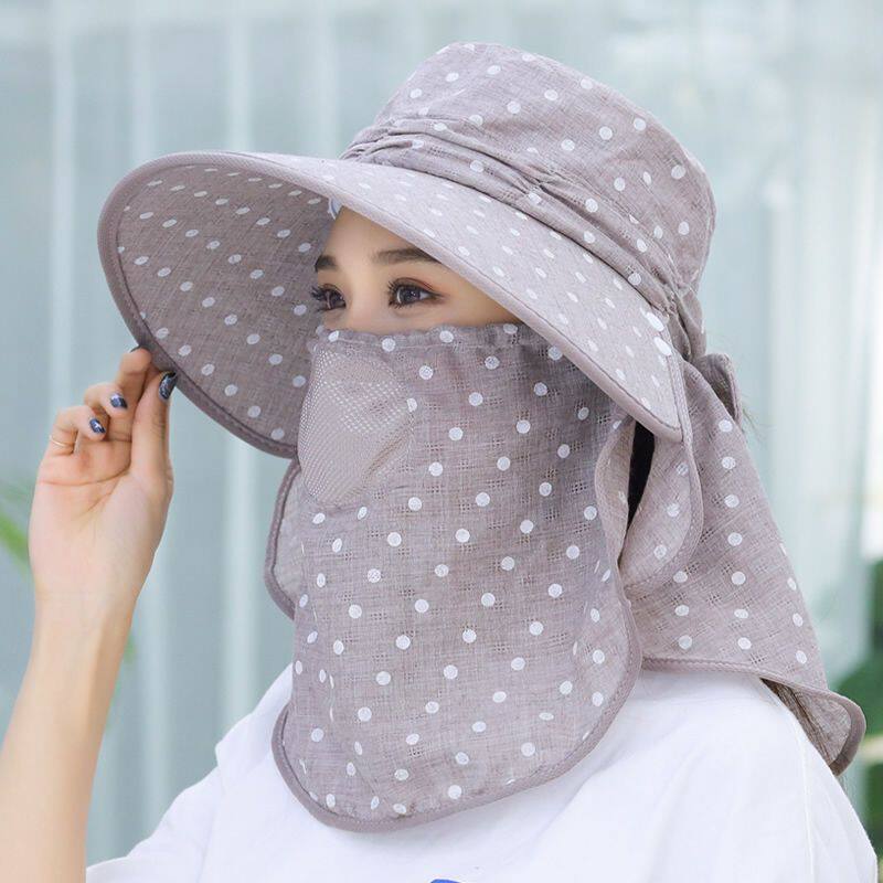 干农活遮阳帽女防晒春秋款夏全遮脸面纱骑车大沿太阳帽大帽檐帽子