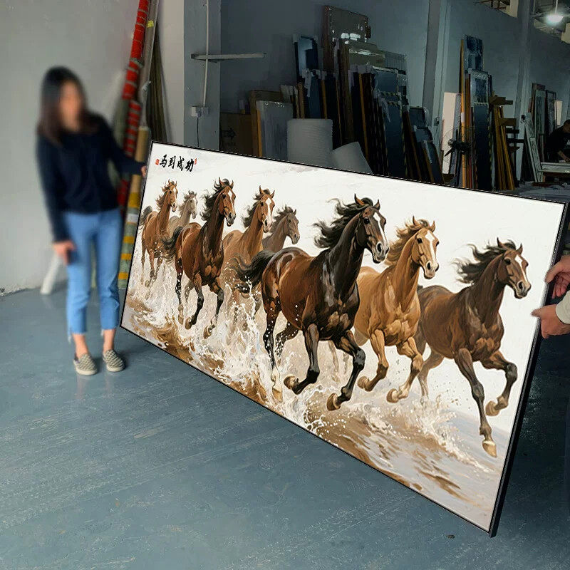八骏图装饰画办公室大气八匹骏马图客厅沙发背景墙壁马到成功挂画
