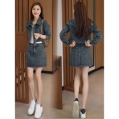 小个子牛仔短外套a字裙两件套 新款 牛仔短裙套装 女春2025年春秋季